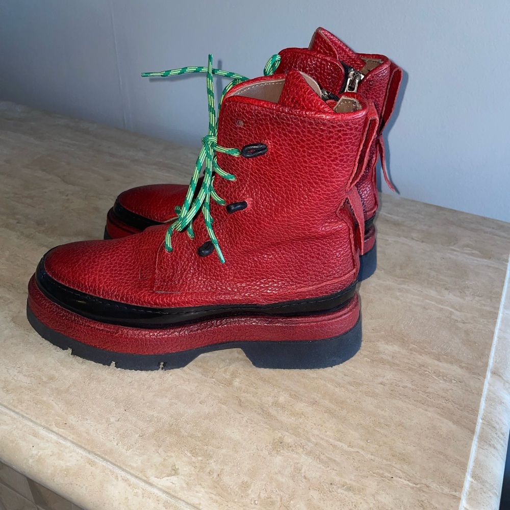 A.S.98 Red Combat Boots with Green Laces